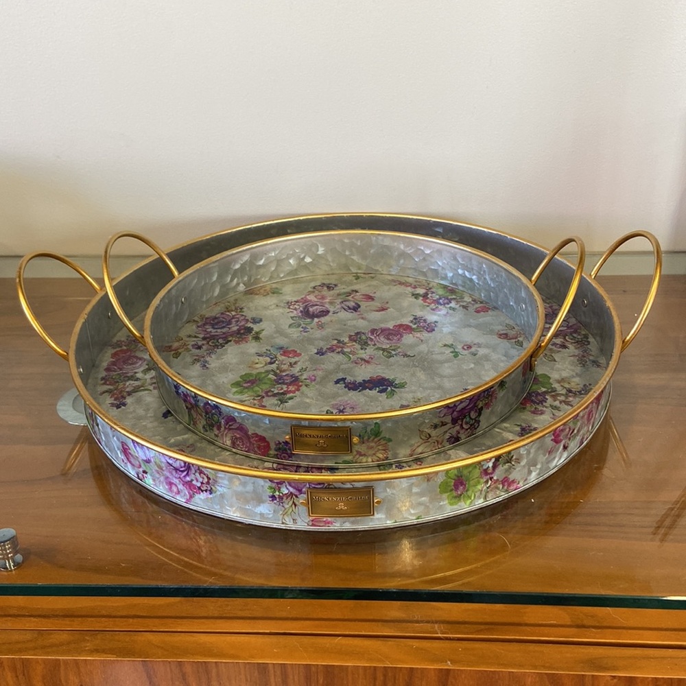 Mackenzie Childs Flower Market Galvanized Outdoor Trays - Set of 2
